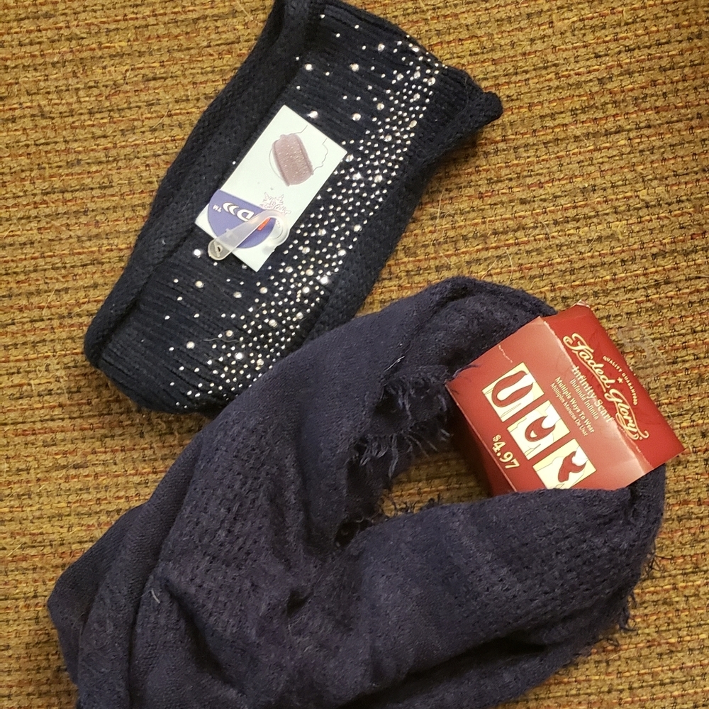 NWT Navy Infinity Scarf and Winter Headband Set